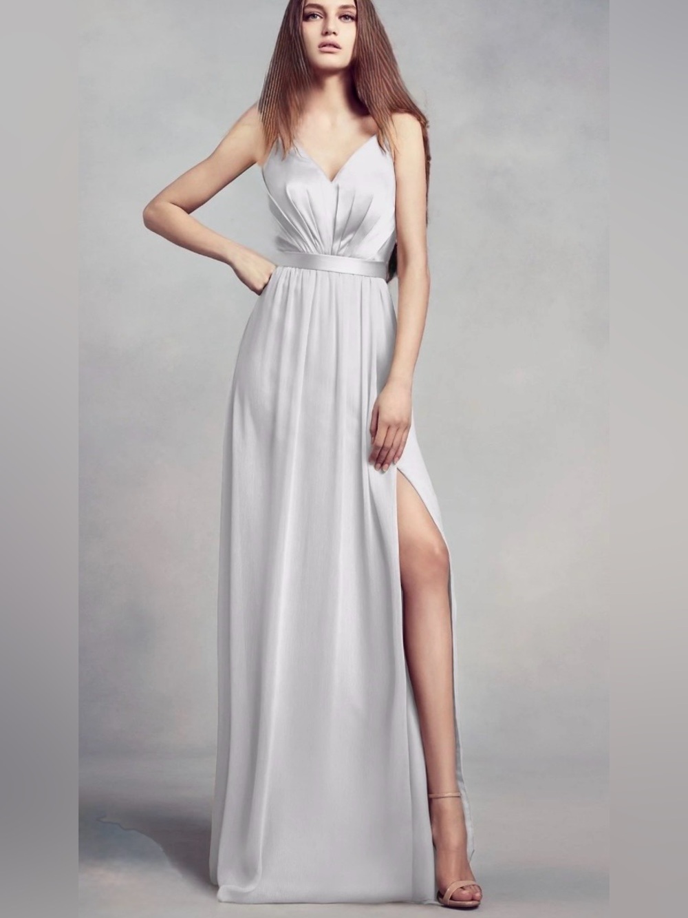 White by Vera Wang Light Silver / Sterling Gray Crisscross Back Chiffon Satin Tr